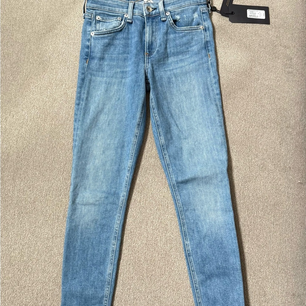 NWT Rag & Bone Mid Rise Skinny Ankle Jeans Size 24 Palmer Wash Raw Hem